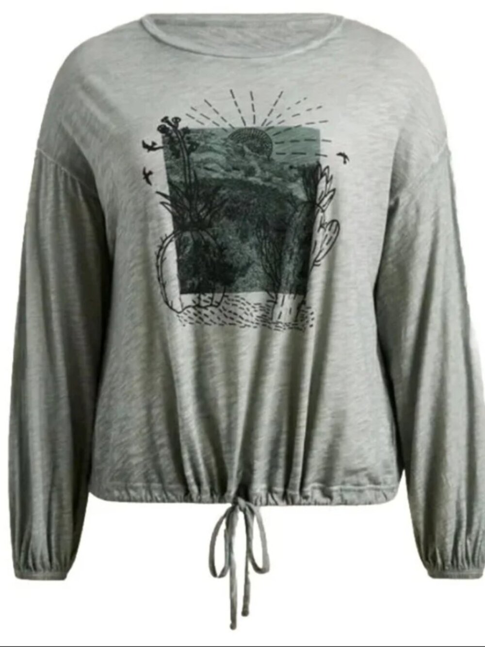 torrid Classic Fit Cotton Long Sleeve Drawstring Tee Sage Green Desert Size 3X